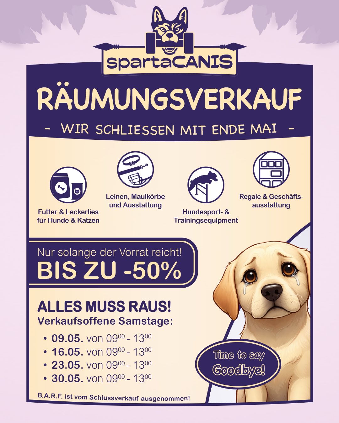 spartaCANIS Raeumungsverkauf wegen Schliessung mit Ende Mai